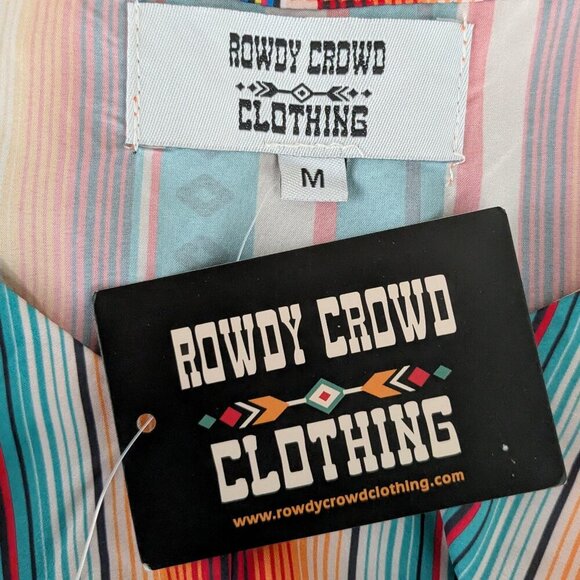 ROWDY CROWD CLOTHING Multi-Color Stripe, Satin Ruffled Top; Size M - Picture 4 of 5